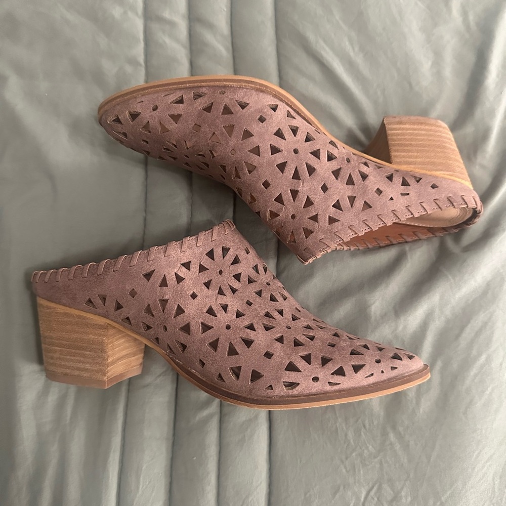 Mi.iM Taupe Cutout Block Heel Mules